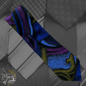 Blue, Green, and Purple Abstract Tie