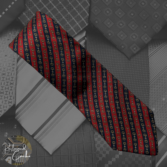 Red and Blue Diagonal Stripes with Gold Buckles Tie