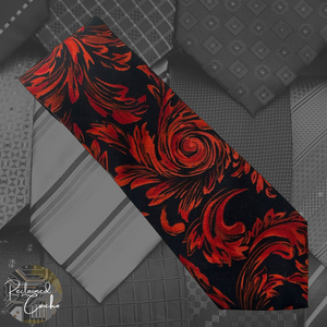 Black and Red Floral Swirl Tie