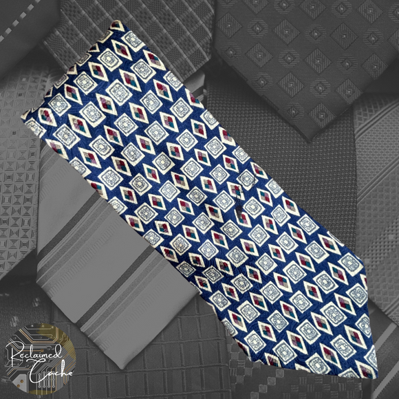 Blue Geometric Square and Diamond Tie