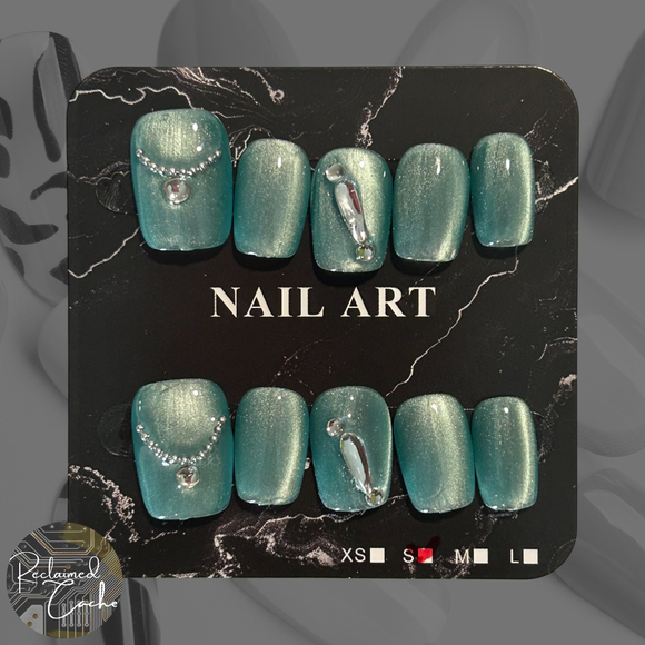 Light Blue Green Short Square Press On Nails - Size Small