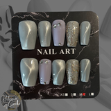 Grey and Lavender Medium Coffin Press On Nails - Size Medium