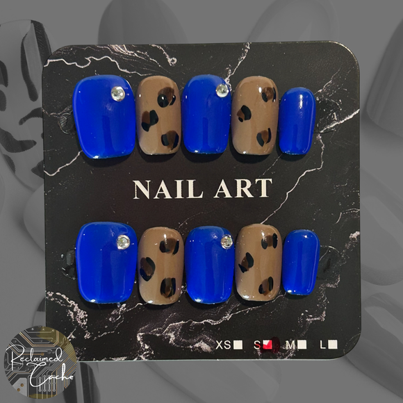Blue and Leopard Short Square Press On Nails - Size Small