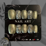 Gold Shimmer and Translucent Iridescent Short Square Press On Nails - Size Medium