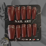 Matte Burgundy and Gold Long Coffin Press On Nails - Size Medium