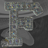 Iridescent Letter F Iridescent Rhinestone Iron On Patch