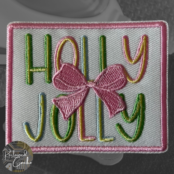 Holly Jolly with Bow Iron On Patch