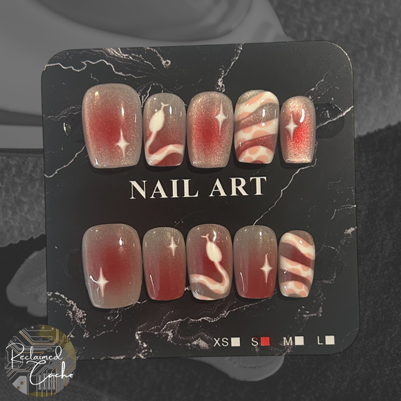 Red and White Short Square Nails - Size Small