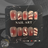 Red and White Short Square Nails - Size Small