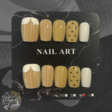 Tan and White Short Square Press On Nails - Size Medium