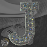 Iridescent Letter J Iridescent Rhinestone Iron On Patch