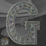 Iridescent Letter G Iridescent Rhinestone Iron On Patch