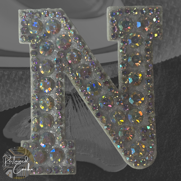 Iridescent Letter N Iridescent Rhinestone Iron On Patch