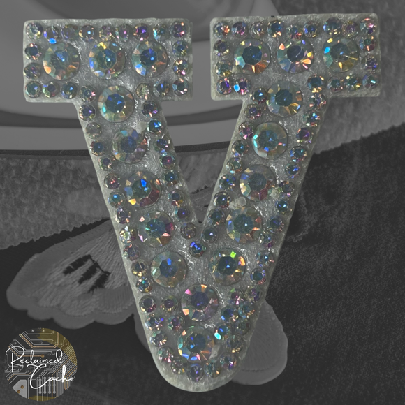 Iridescent Letter V Iridescent Rhinestone Iron On Patch