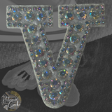 Iridescent Letter V Iridescent Rhinestone Iron On Patch