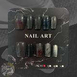 Shimmery Black/Dark Gray Cartoon Short Square Nails - Size Extra Small (XS)
