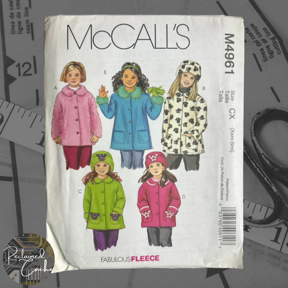 McCall's M4961 Children's and Girls' Unlined Coats and Hats Pattern  - Size CX (Extra Small - Small)