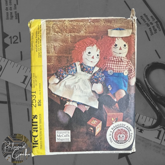 McCall's 2531 Raggedy Ann and Raggedy Andy Stuffed Dolls Pattern - Size One Size