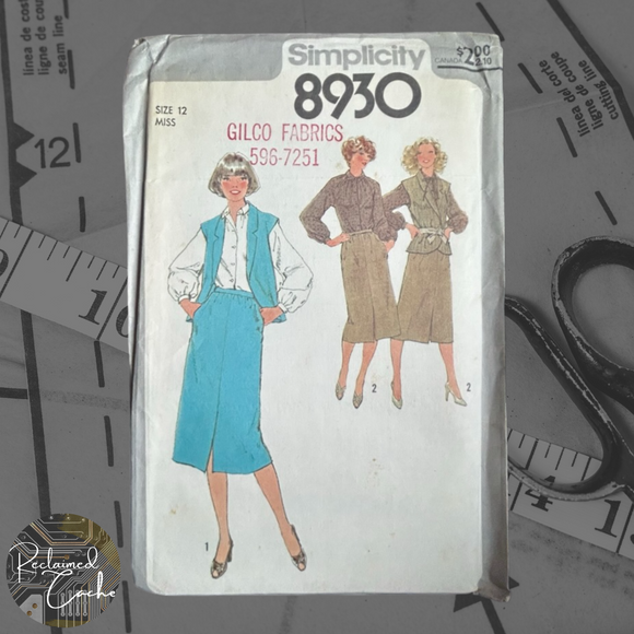 Simplicity 8930 Misses' Skirt, Blouse and Lined Vest Pattern - Size 12