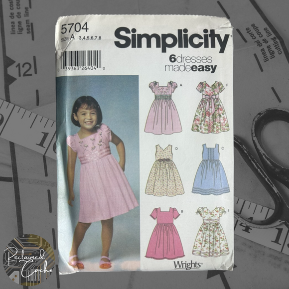 Simplicity 5704 Child's Dress with Bodice and Sleeve Variations Pattern  - Size A (3-4, 5-6, 7-8)