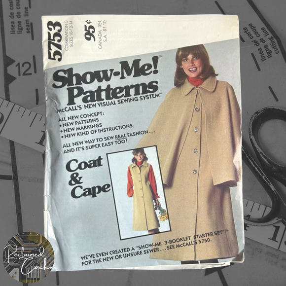 Show-Me! 5753 Misses' Unlined Sleeveless Coat with Detachable Cape Pattern - Size 10-12-14