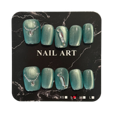 Light Blue Green Short Square Press On Nails - Size Small