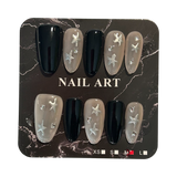 Black and Translucent Pink Star Medium Almond Press On Nails - Size Medium
