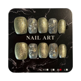 Gold Shimmer and Translucent Iridescent Short Square Press On Nails - Size Medium