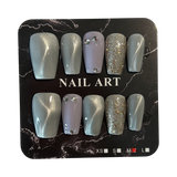 Grey and Lavender Medium Coffin Press On Nails - Size Medium
