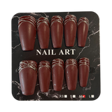 Matte Burgundy and Gold Long Coffin Press On Nails - Size Medium