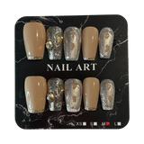 Nude and Gold Glitter Medium Coffin Press On Nails - Size Medium