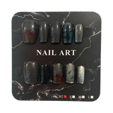Shimmery Black/Dark Gray Cartoon Short Square Nails - Size Extra Small (XS)