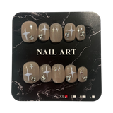 Translucent Natural White Stars Shorts Round Nails - Size Extra Small (XS)