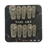Translucent White and Black Polka Dot Long Coffin Nails - Size Extra Small (XS)