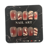 Red and White Short Square Nails - Size Small