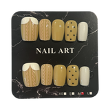 Tan and White Short Square Press On Nails - Size Medium