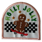 Holly Jolly with Gingerbread Man Iron On Patch