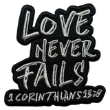 Love Never Fails Iron On Patch