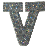 Iridescent Letter V Iridescent Rhinestone Iron On Patch