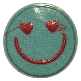 Light Blue Smiley Iron On Patch