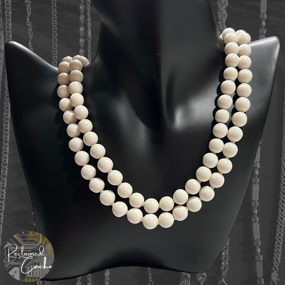White Double Strand Beaded Necklace