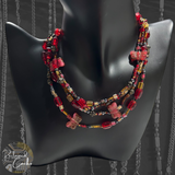 Red and Gold Multi-Strand Glass Bead Layered Necklace