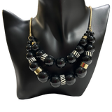 Kenneth Cole Black and Gold Beaded Bib Necklace
