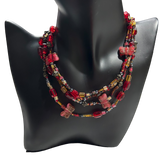 Red and Gold Multi-Strand Glass Bead Layered Necklace