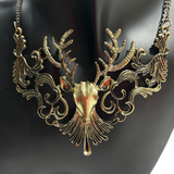 Antique Bronze Deer Stag Head Statement Necklace