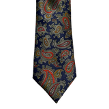 Navy Blue Paisley Silk Skinny Tie
