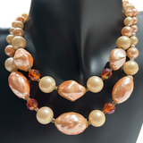 Pink Double Strand Faux Pearl Collar Necklace