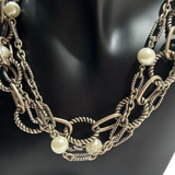 Premier Designs Brass and Faux Pearl Bellissimo Triple Strand Necklace