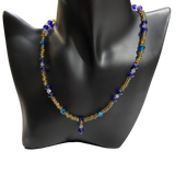 Gold and Blue Beaded Necklace