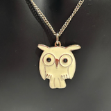 Off White Enamel Owl Pendant Necklace